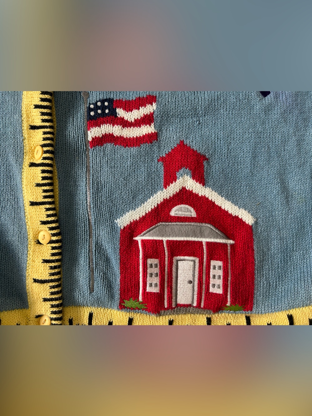 90’S VINTAGE THE QUACKER FACTORY 2X Novelty Teacher Knit Cardigan SCHOOL THEME - Picture 11 of 15